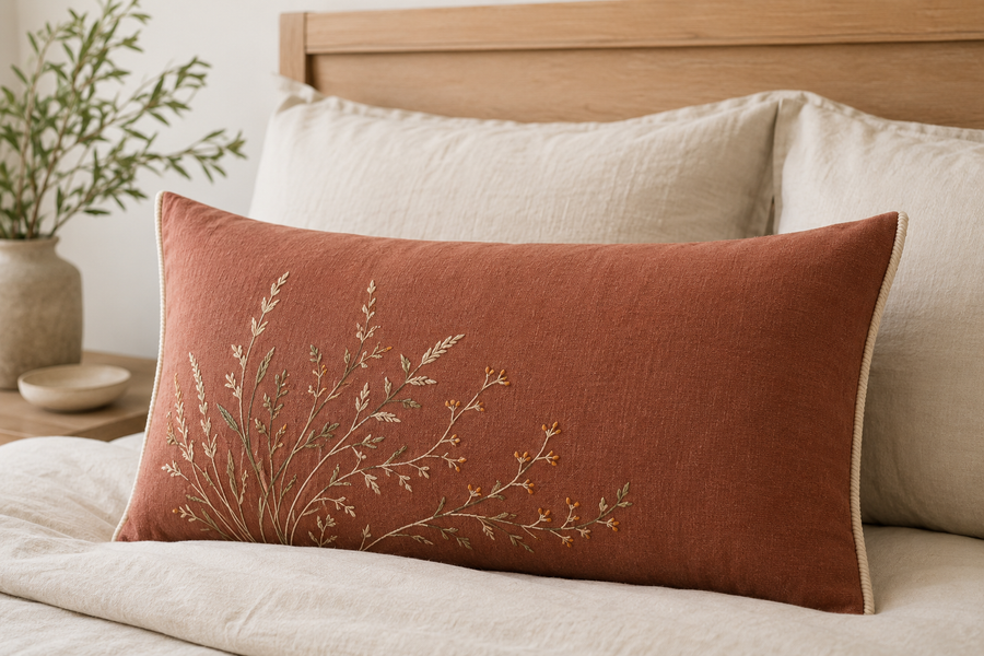 Sylvera Embroidered Meadow Lumbar Cushion Cover